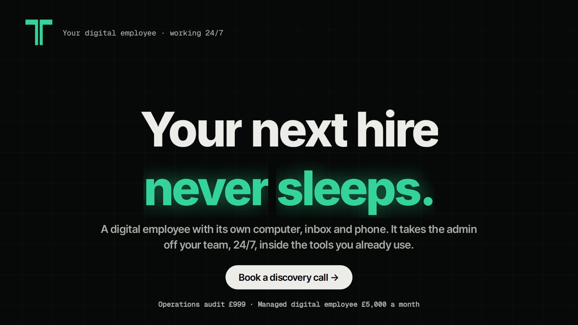 Twinthos header film, final frame: Your next hire never sleeps.